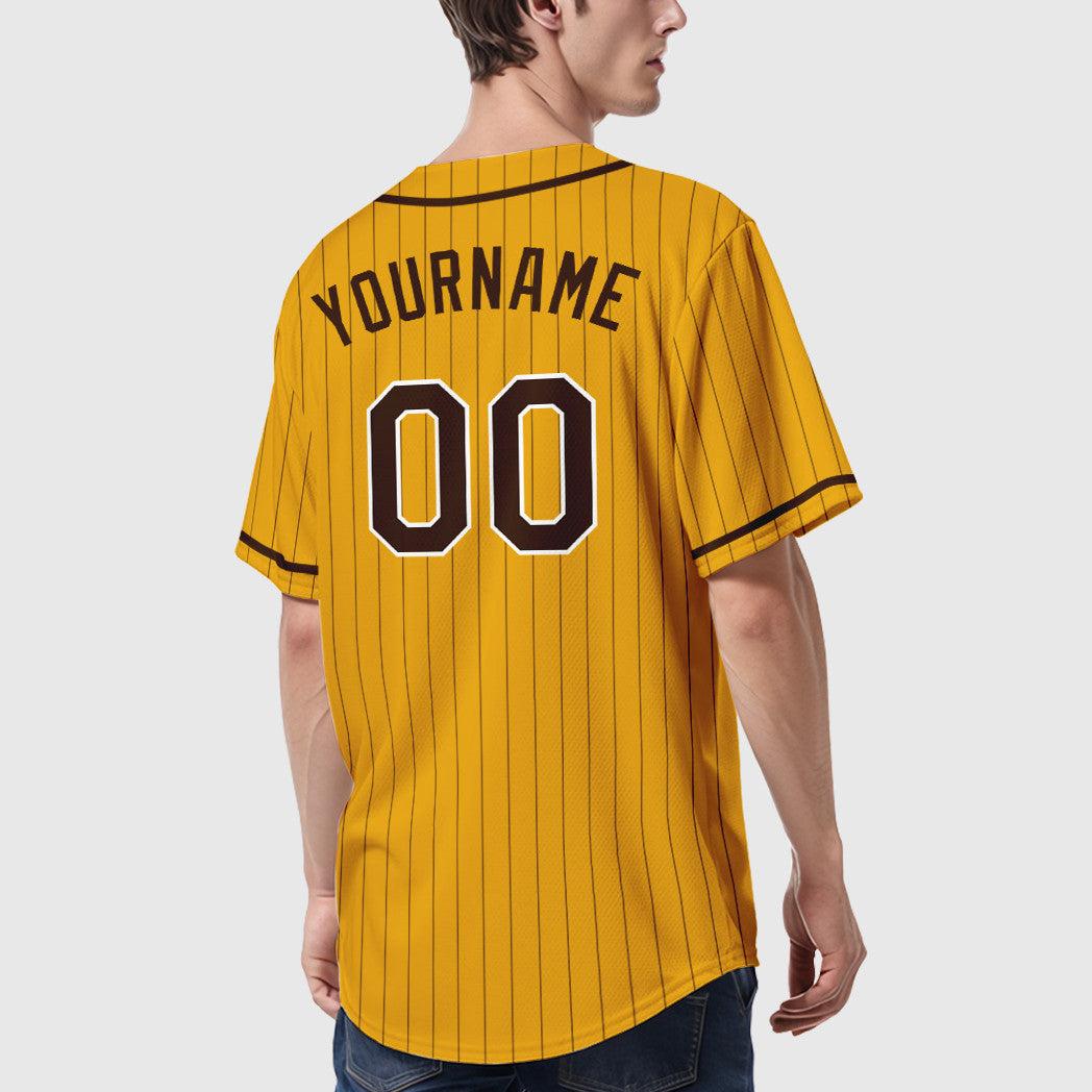 Custom Gold Brown Brown-White Piping Pinstripe Baseball Jersey