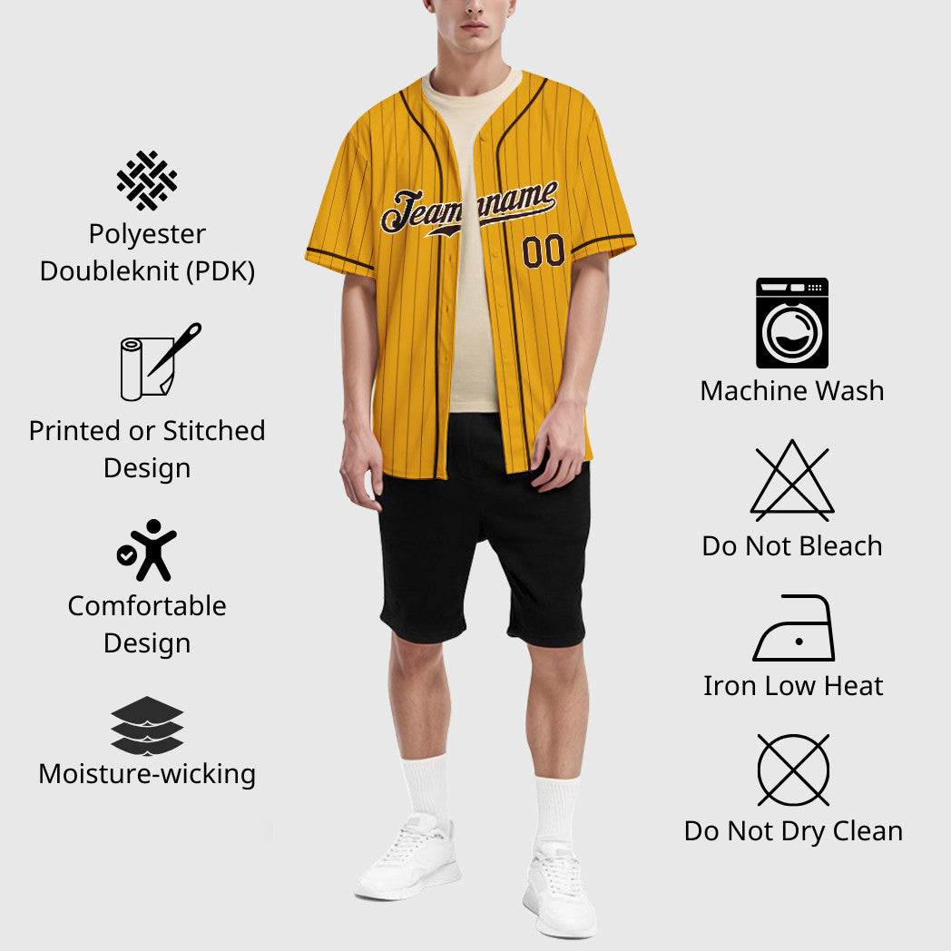 Custom Gold Brown Brown-White Piping Pinstripe Baseball Jersey