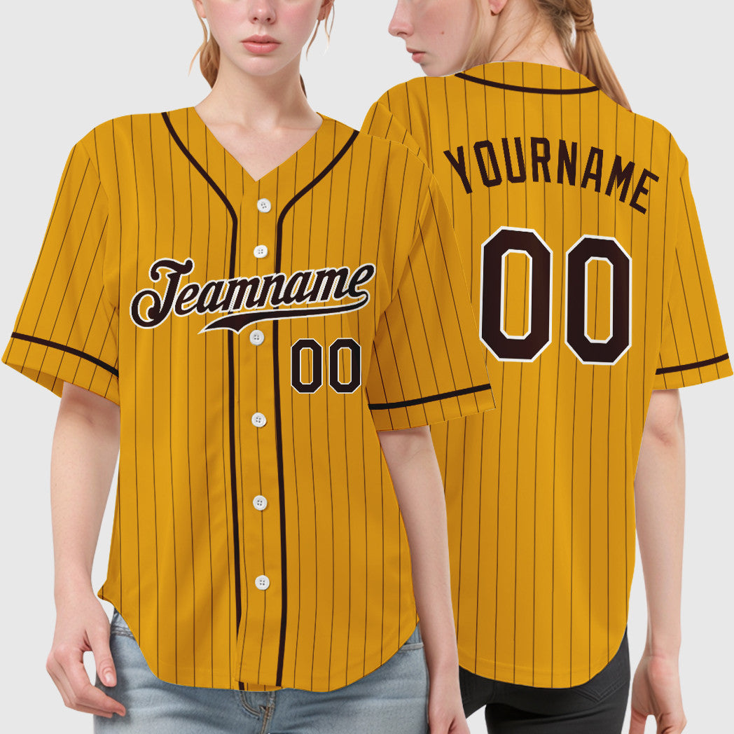 Custom Gold Brown Brown-White Piping Pinstripe Baseball Jersey
