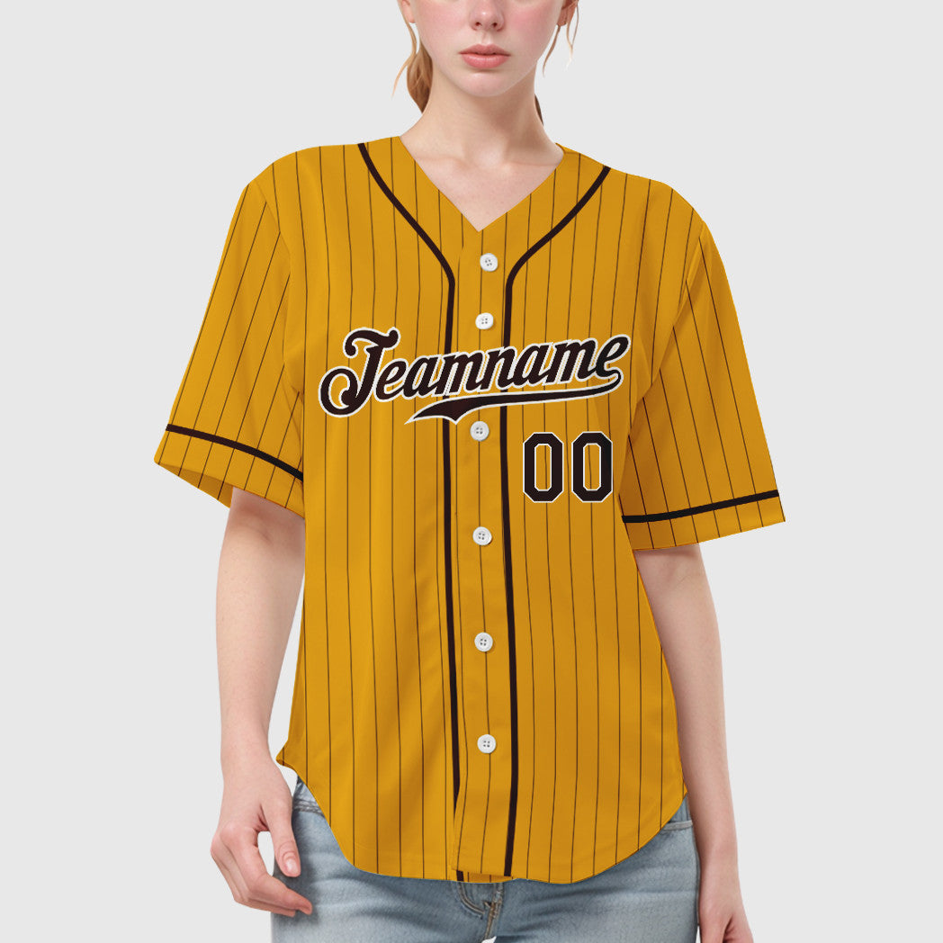 Custom Gold Brown Brown-White Piping Pinstripe Baseball Jersey