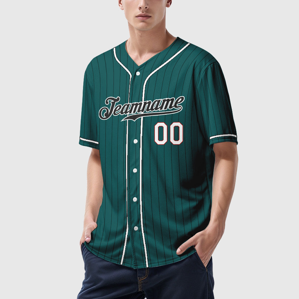 Custom Teal Black Black-White Piping Pinstripe Baseball Jersey