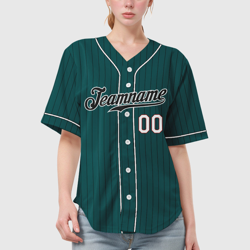 Custom Teal Black Black-White Piping Pinstripe Baseball Jersey