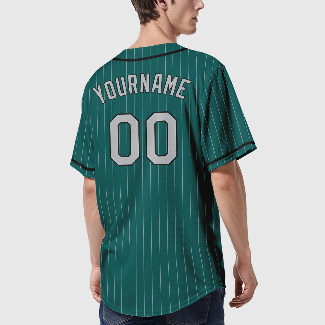 Custom Teal Gray Black Piping Pinstripe Baseball Jersey