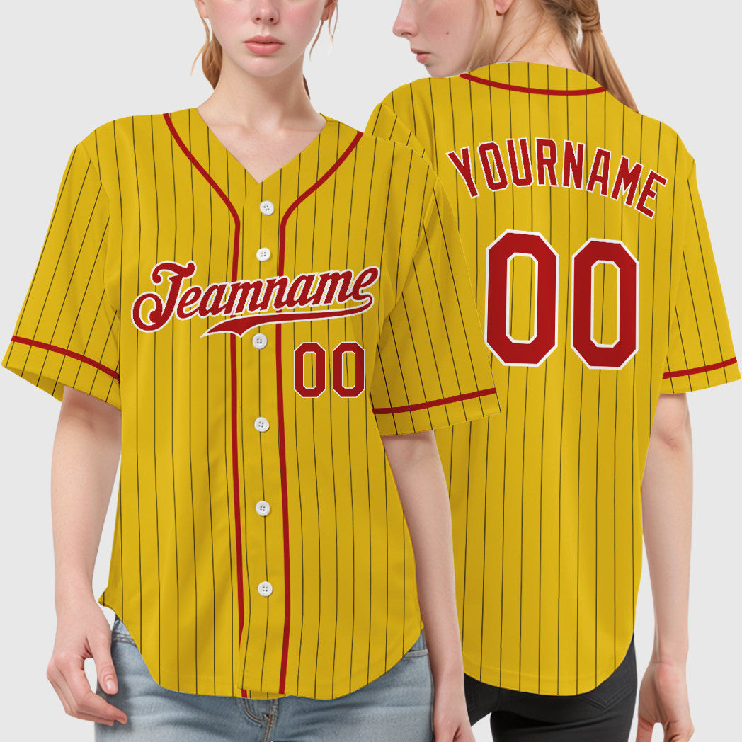 Custom Yellow Black Red-White Piping Pinstripe Baseball Jersey