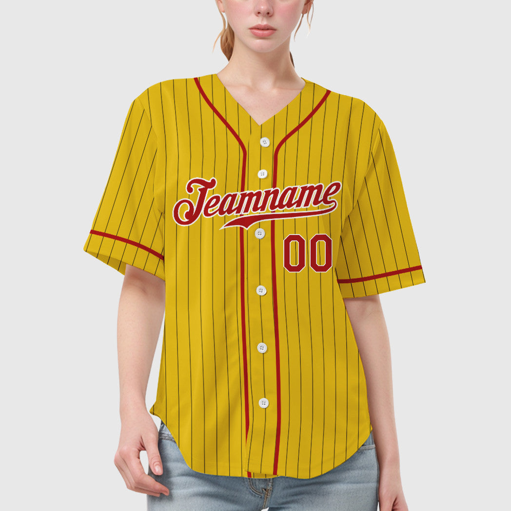 Custom Yellow Black Red-White Piping Pinstripe Baseball Jersey