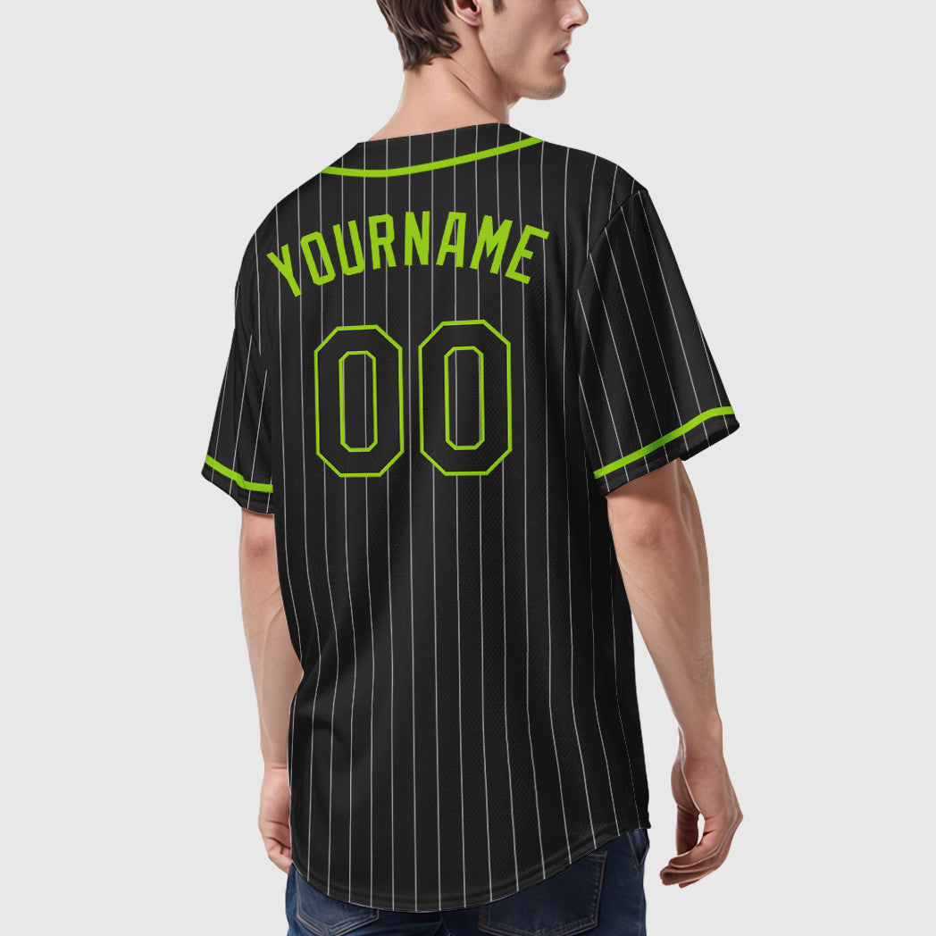 Custom Black White Black-Neon Green Piping Pinstripe Baseball Jersey