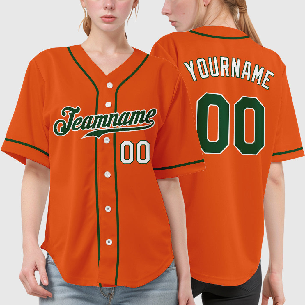 Custom Orange White Green-White Sleeve Baseball Jersey