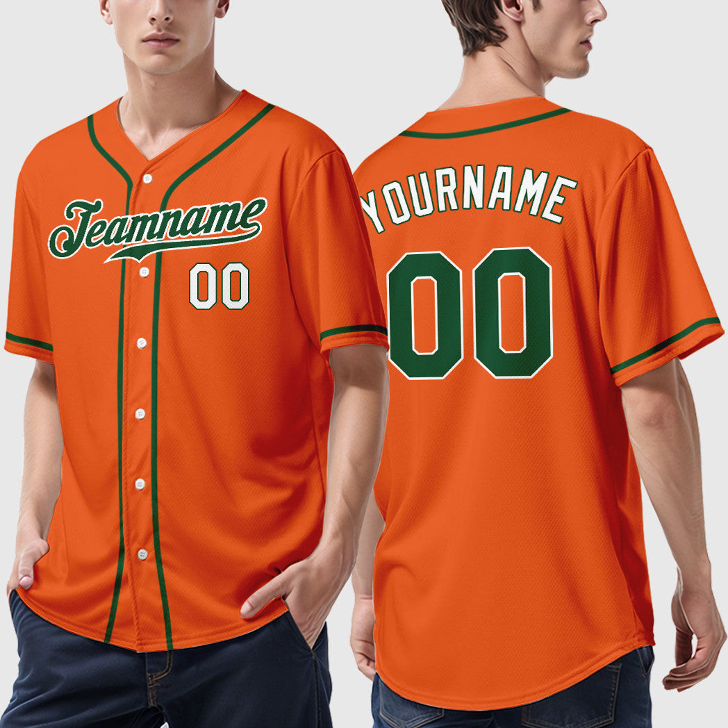 Custom Orange White Green-White Sleeve Baseball Jersey