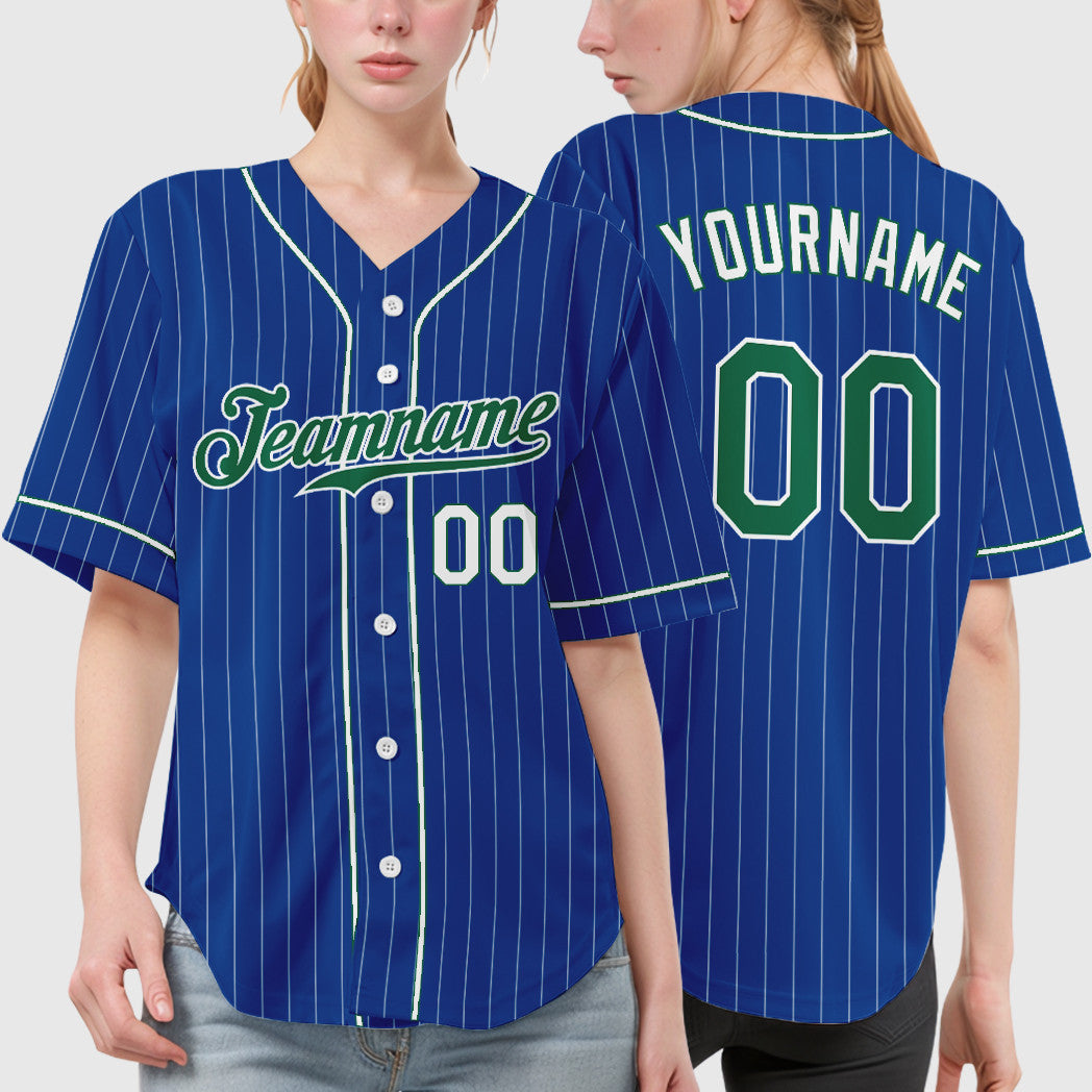 Custom Royal White Kelly Green-White Piping Pinstripe Baseball Jersey