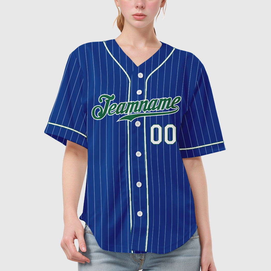 Custom Royal White Kelly Green-White Piping Pinstripe Baseball Jersey