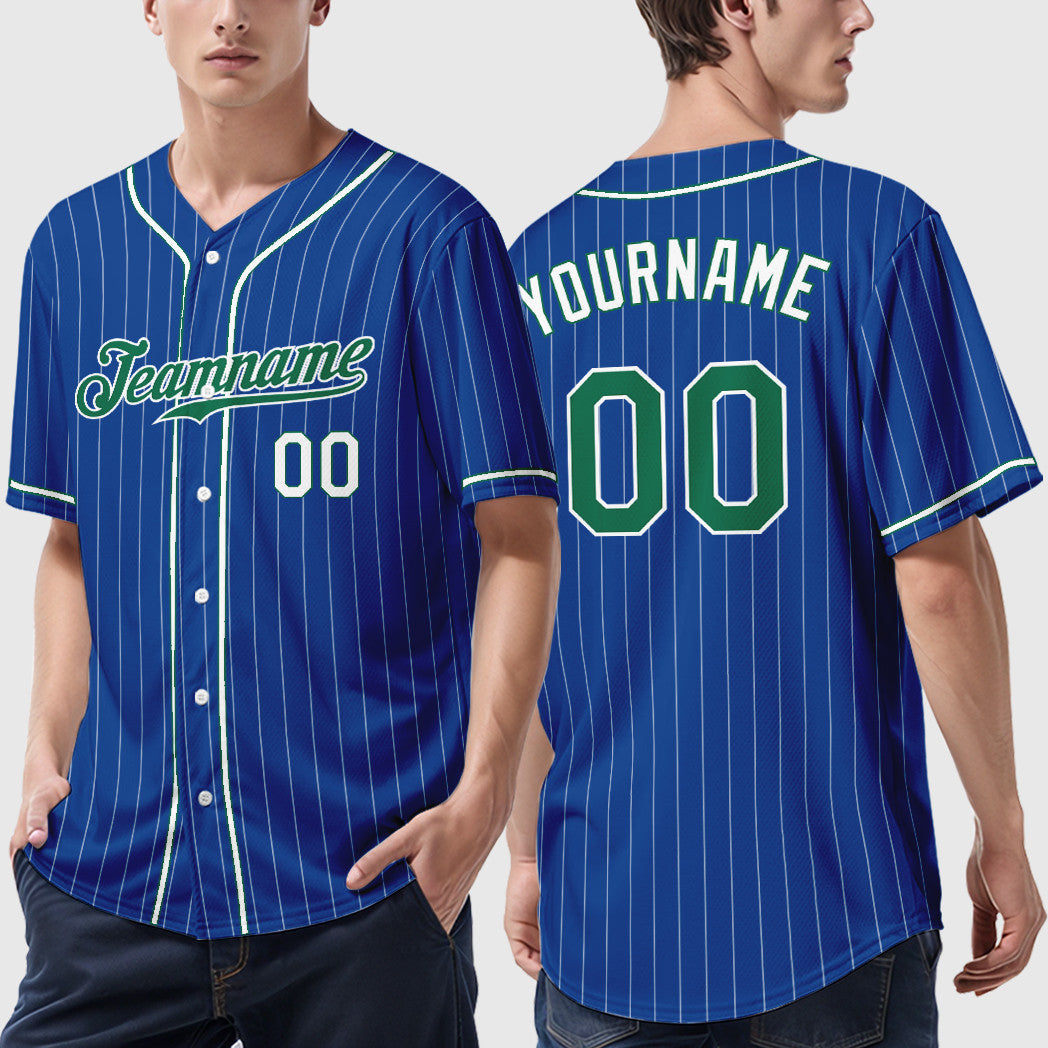 Custom Royal White Kelly Green-White Piping Pinstripe Baseball Jersey