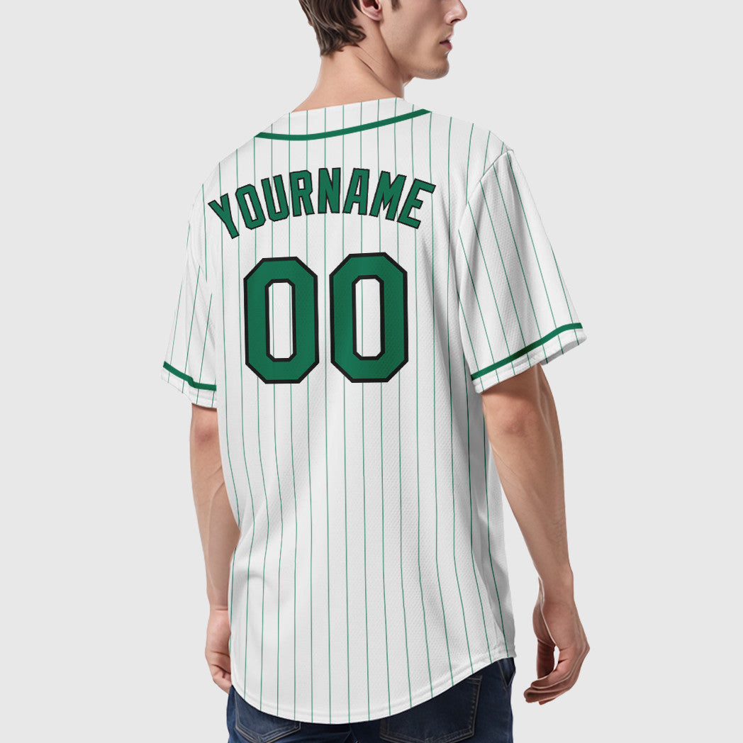 Custom White Kelly Green Black Piping Pinstripe Baseball Jersey