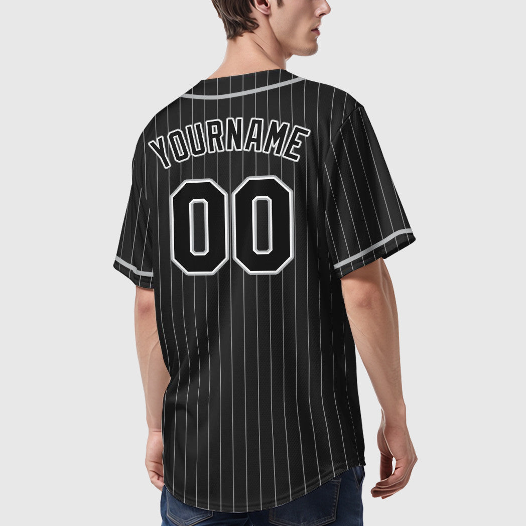 Custom Black White Black-Gray Piping Pinstripe Baseball Jersey