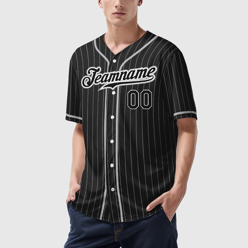 Custom Black White Black-Gray Piping Pinstripe Baseball Jersey