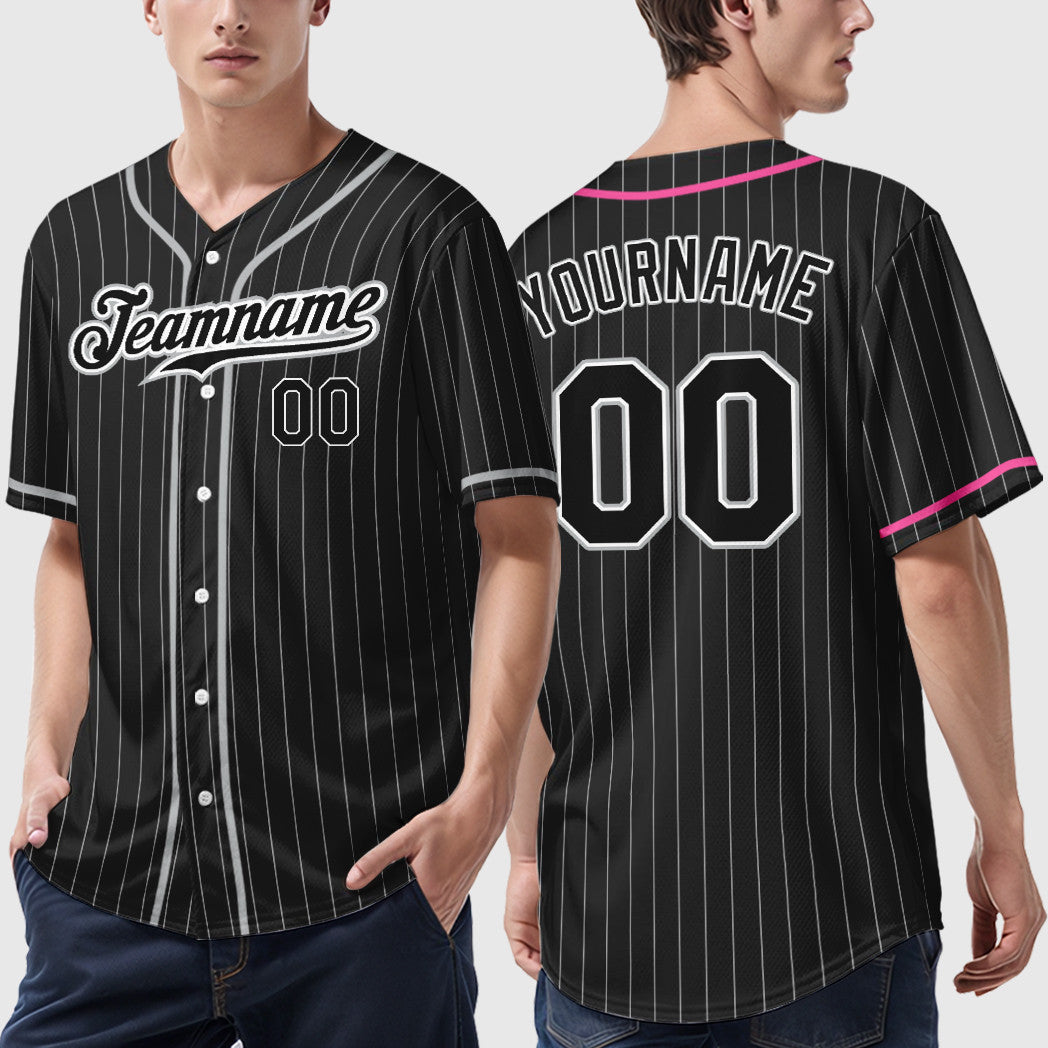Custom Black White Black-Gray Piping Pinstripe Baseball Jersey