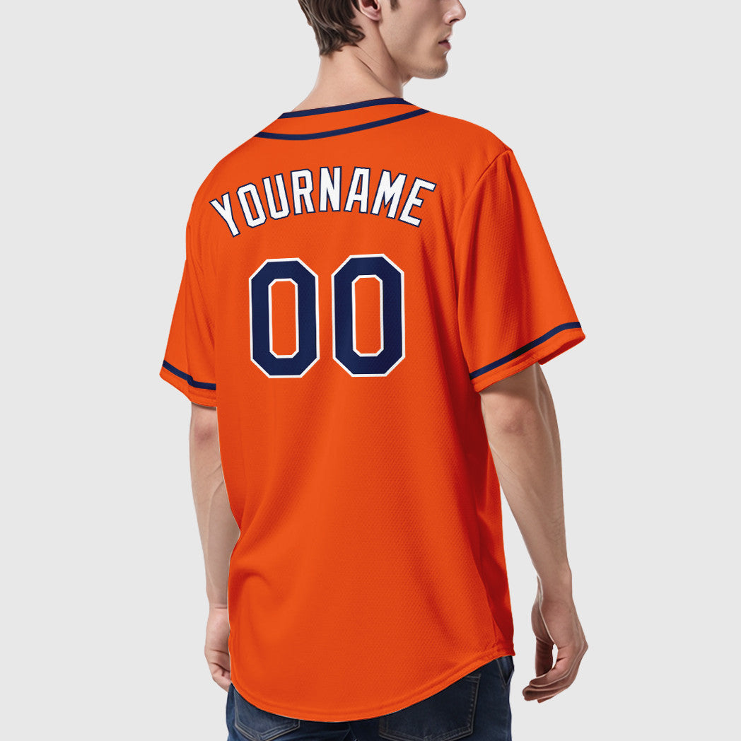 Custom Orange White Navy-White Piping Baseball Jersey