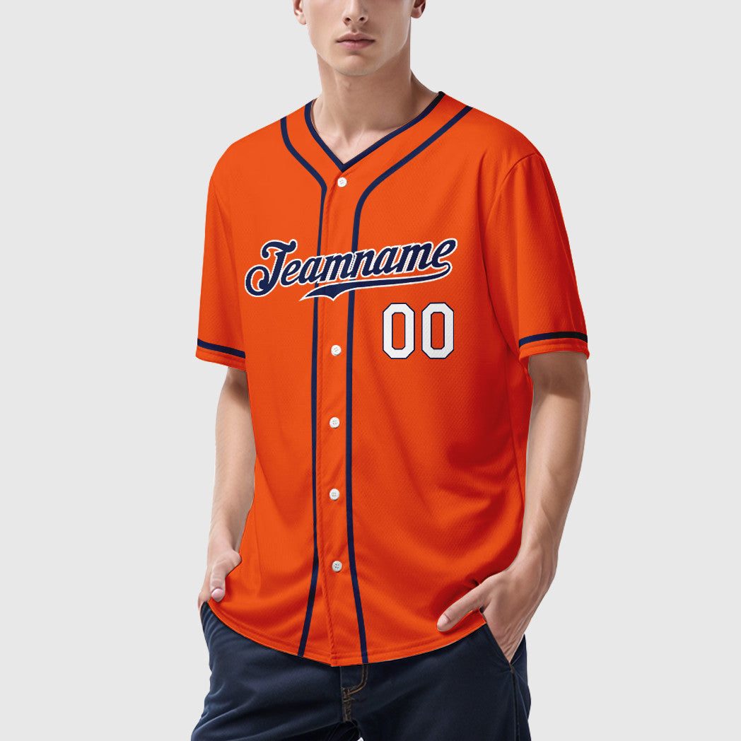 Custom Orange White Navy-White Piping Baseball Jersey