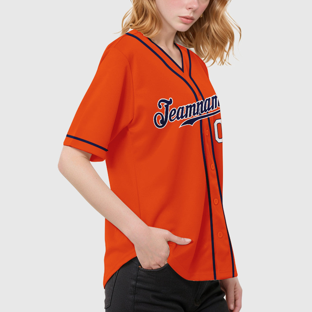 Custom Orange White Navy-White Piping Baseball Jersey