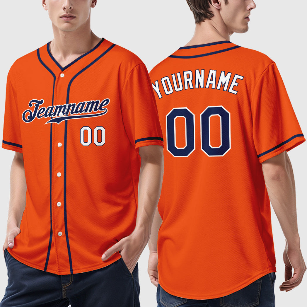 Custom Orange White Navy-White Piping Baseball Jersey