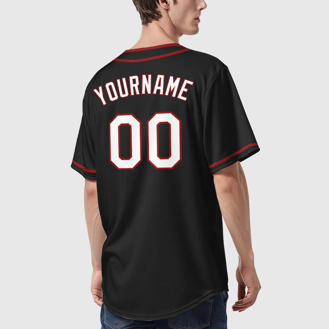 Custom Black White White-Red Piping Baseball Jersey