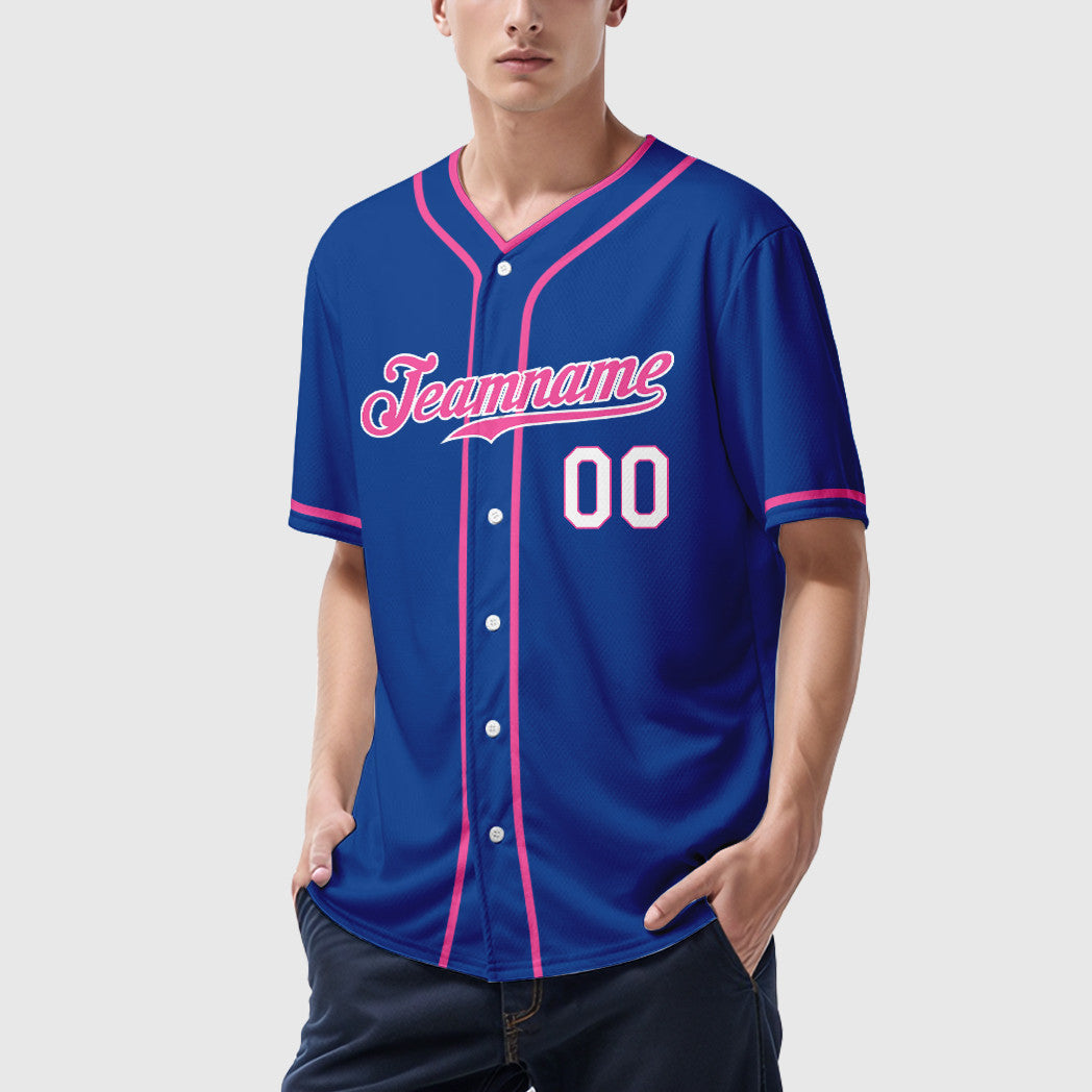 Custom Royal White Pink-White Piping Baseball Jersey