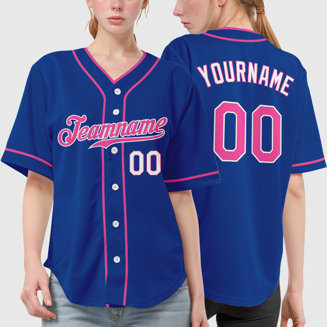 Custom Royal White Pink-White Piping Baseball Jersey
