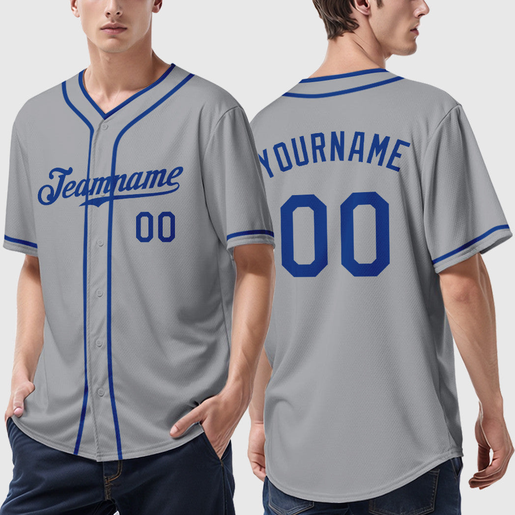 Custom Gray Royal Royal-Red Piping Baseball Jersey