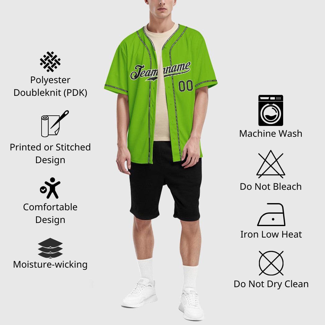 Custom Neon Green Black Black-White Piping Baseball Jersey