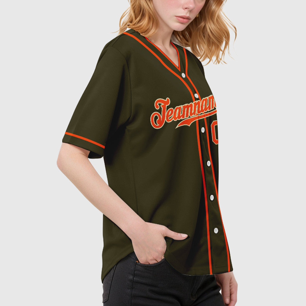 Custom Olive City Cream Orange Piping Salute To Service Baseball Jersey