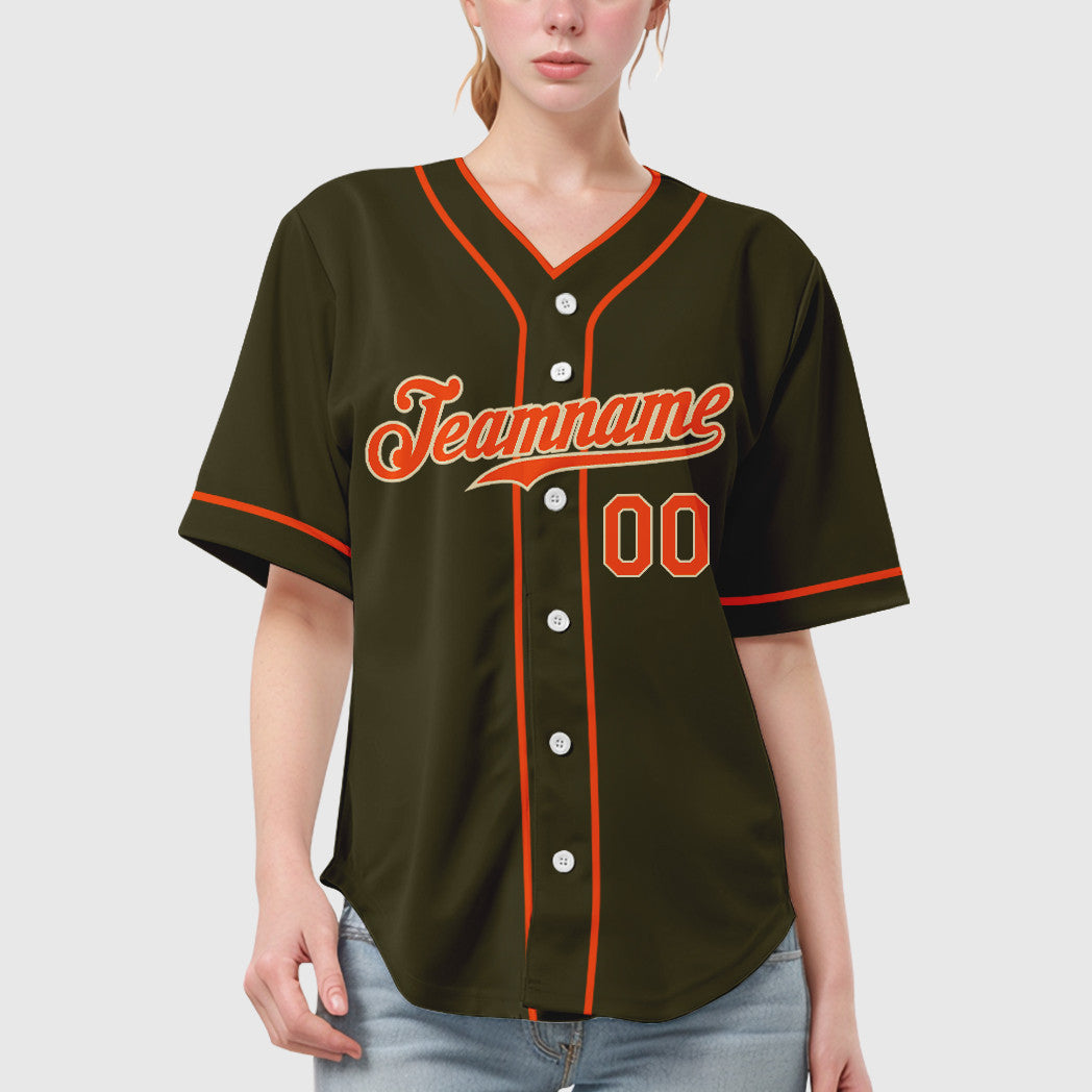 Custom Olive City Cream Orange Piping Salute To Service Baseball Jersey