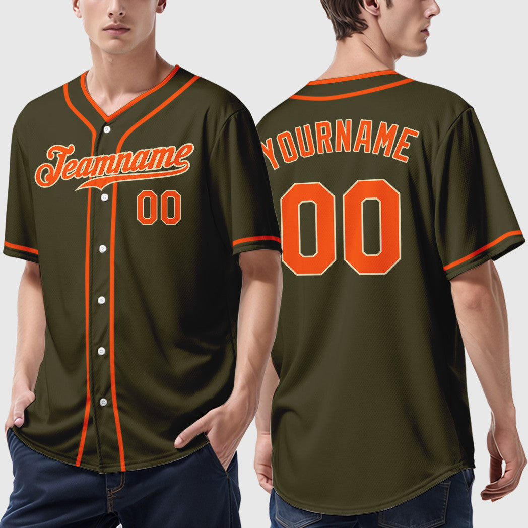 Custom Olive City Cream Orange Piping Salute To Service Baseball Jersey