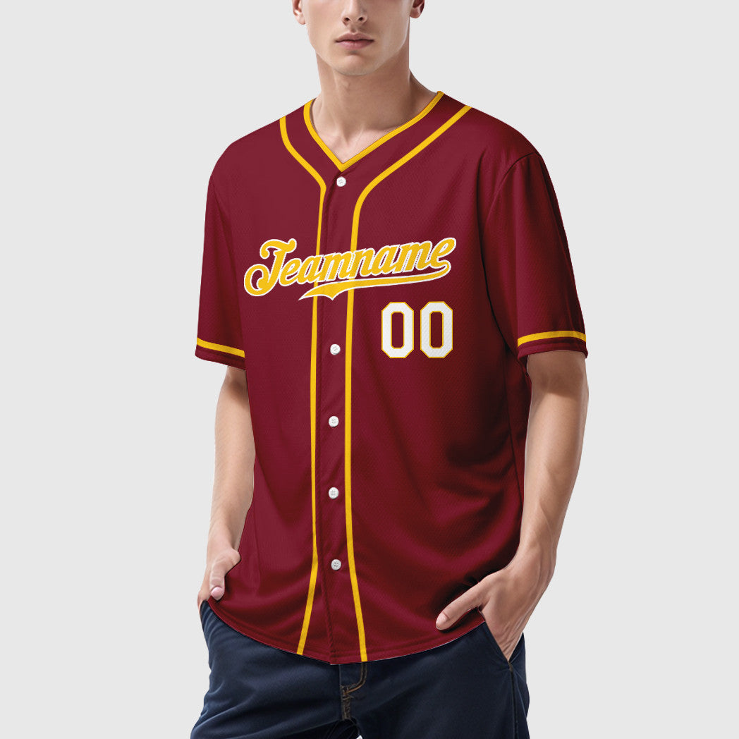Custom Crimson White Gold-White Piping Baseball Jersey