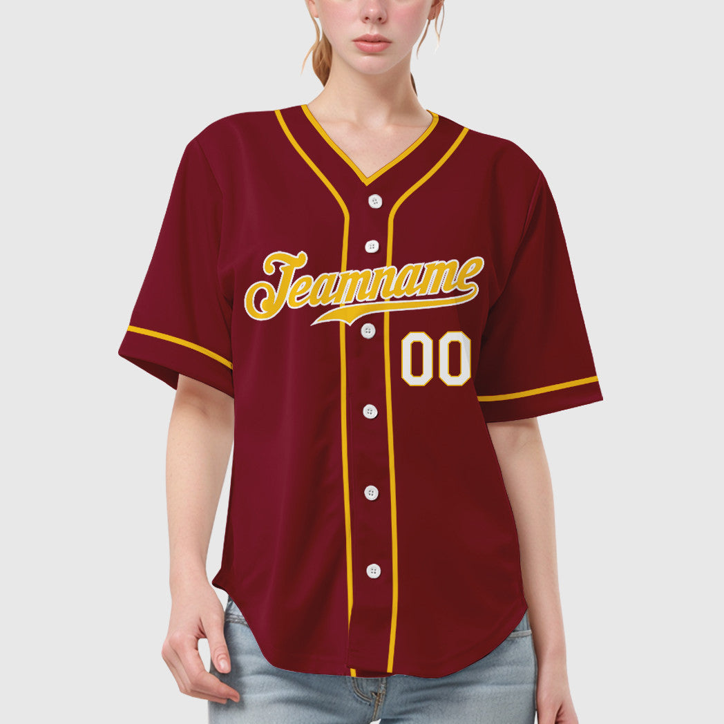 Custom Crimson White Gold-White Piping Baseball Jersey