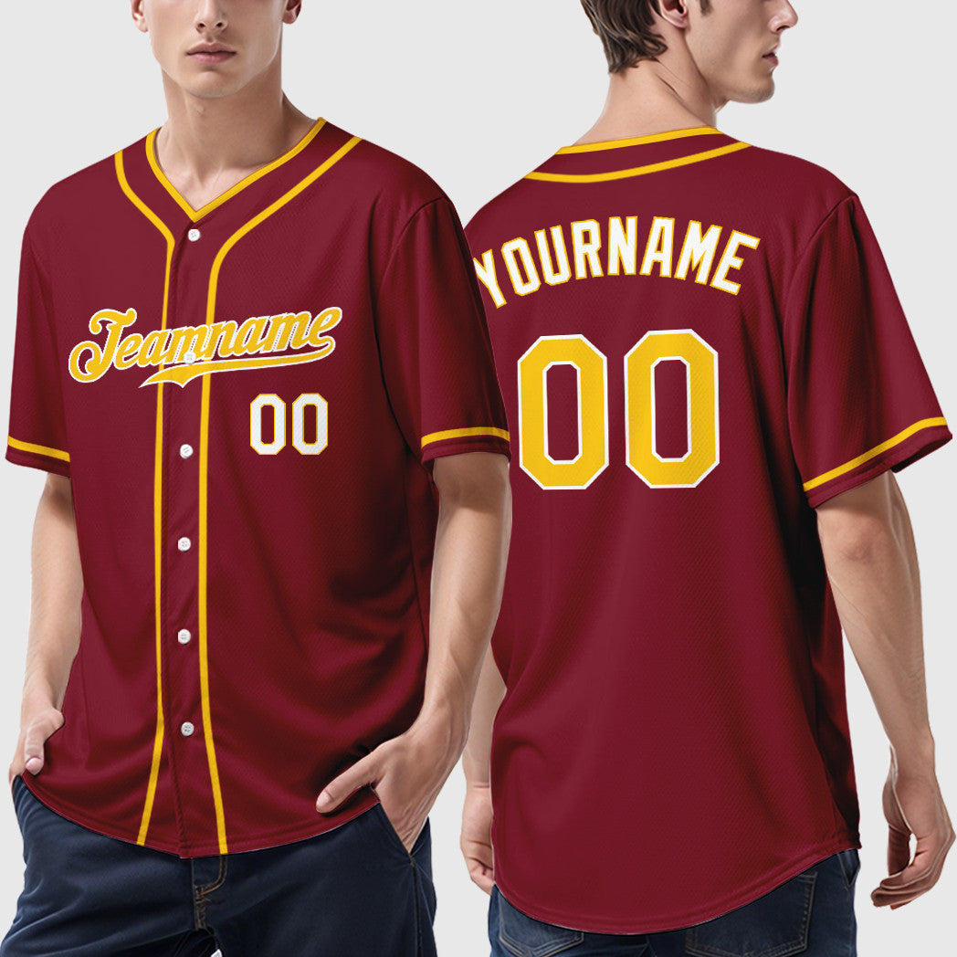 Custom Crimson White Gold-White Piping Baseball Jersey