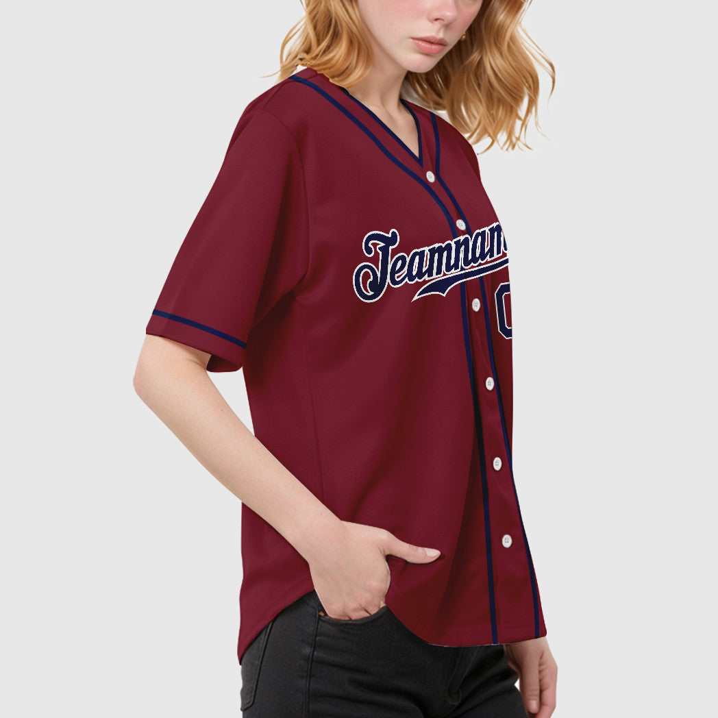 Custom Crimson White Navy Piping Baseball Jersey