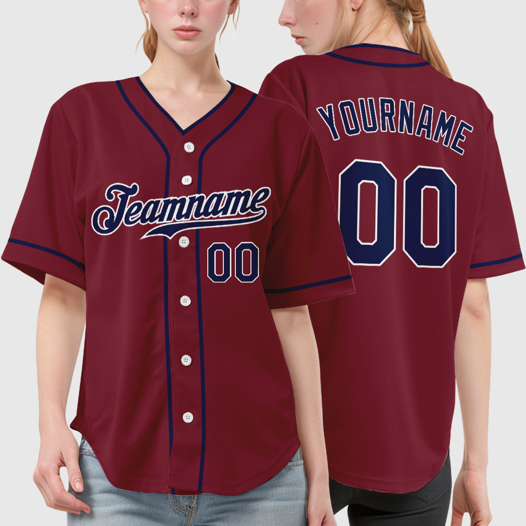 Custom Crimson White Navy Piping Baseball Jersey