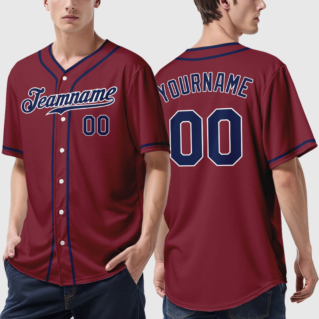Custom Crimson White Navy Piping Baseball Jersey