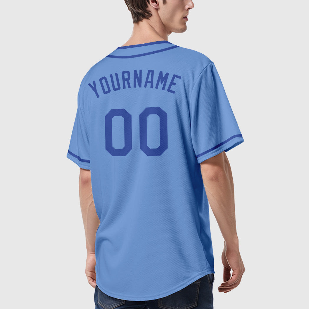 Custom Light Blue White Royal Piping Baseball Jersey