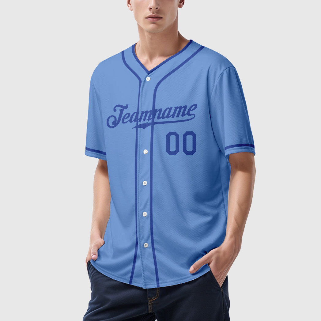 Custom Light Blue White Royal Piping Baseball Jersey