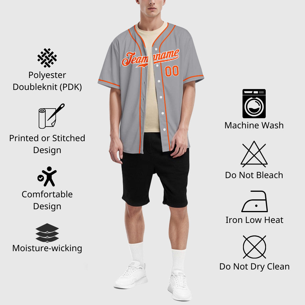 Custom Gray White Orange Piping Baseball Jersey