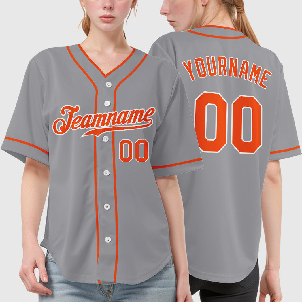 Custom Gray White Orange Piping Baseball Jersey