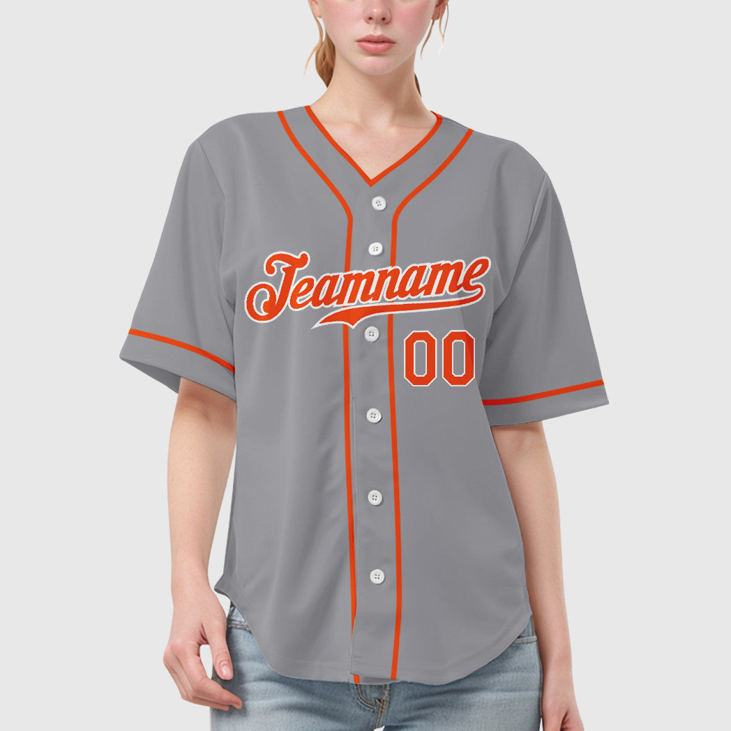 Custom Gray White Orange Piping Baseball Jersey