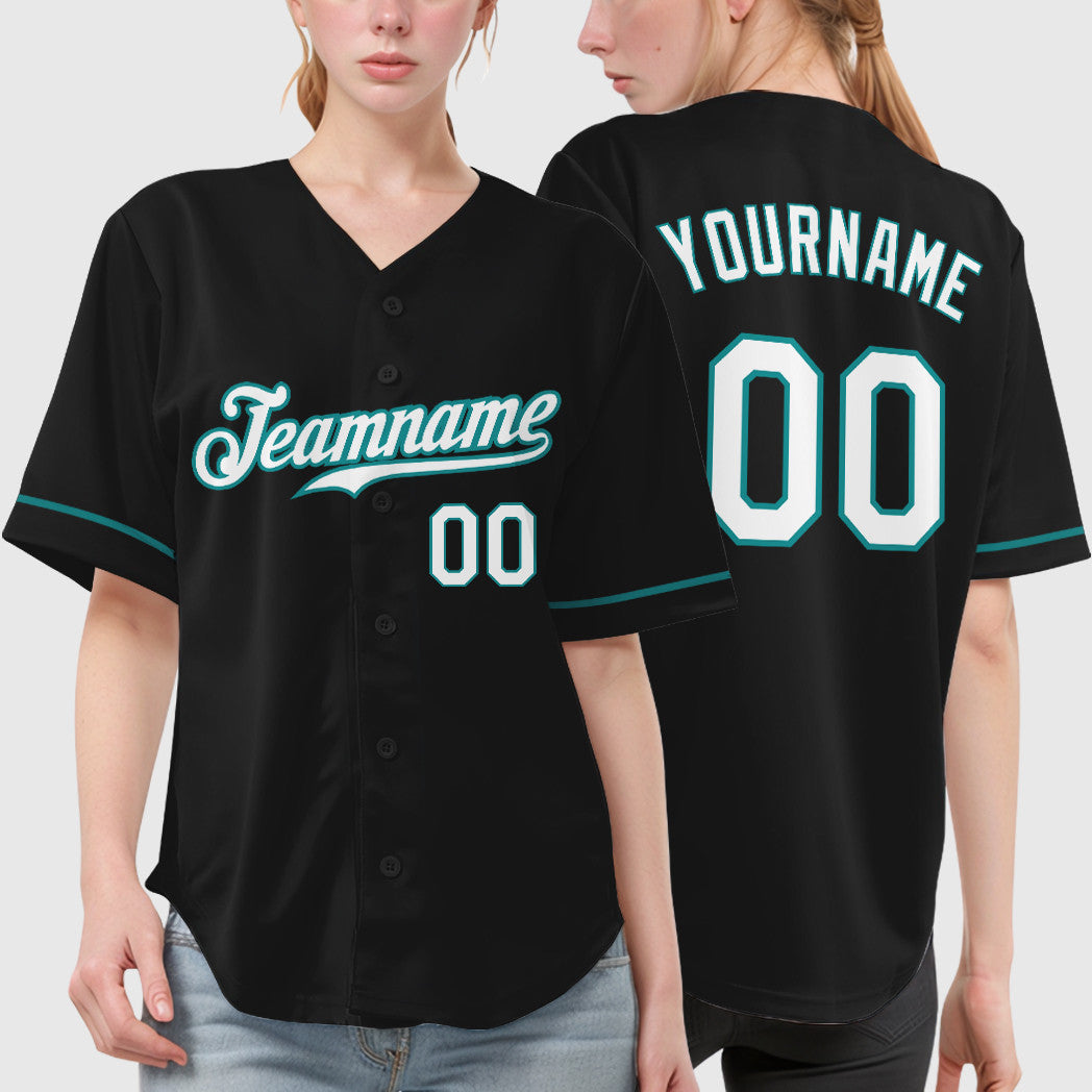 Custom Black Aqua Teal-White Piping Baseball Jersey