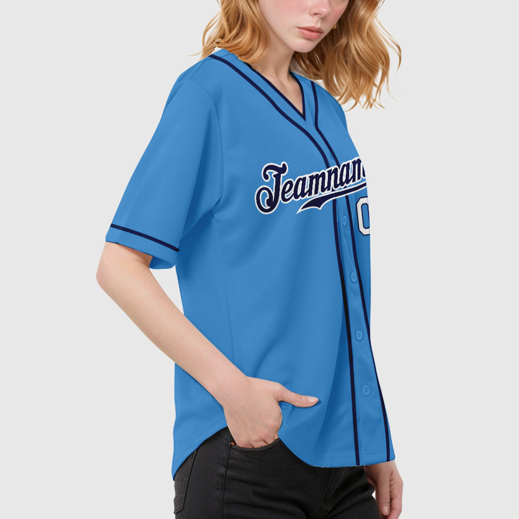 Custom Powder Blue White Navy-White Piping Baseball Jersey