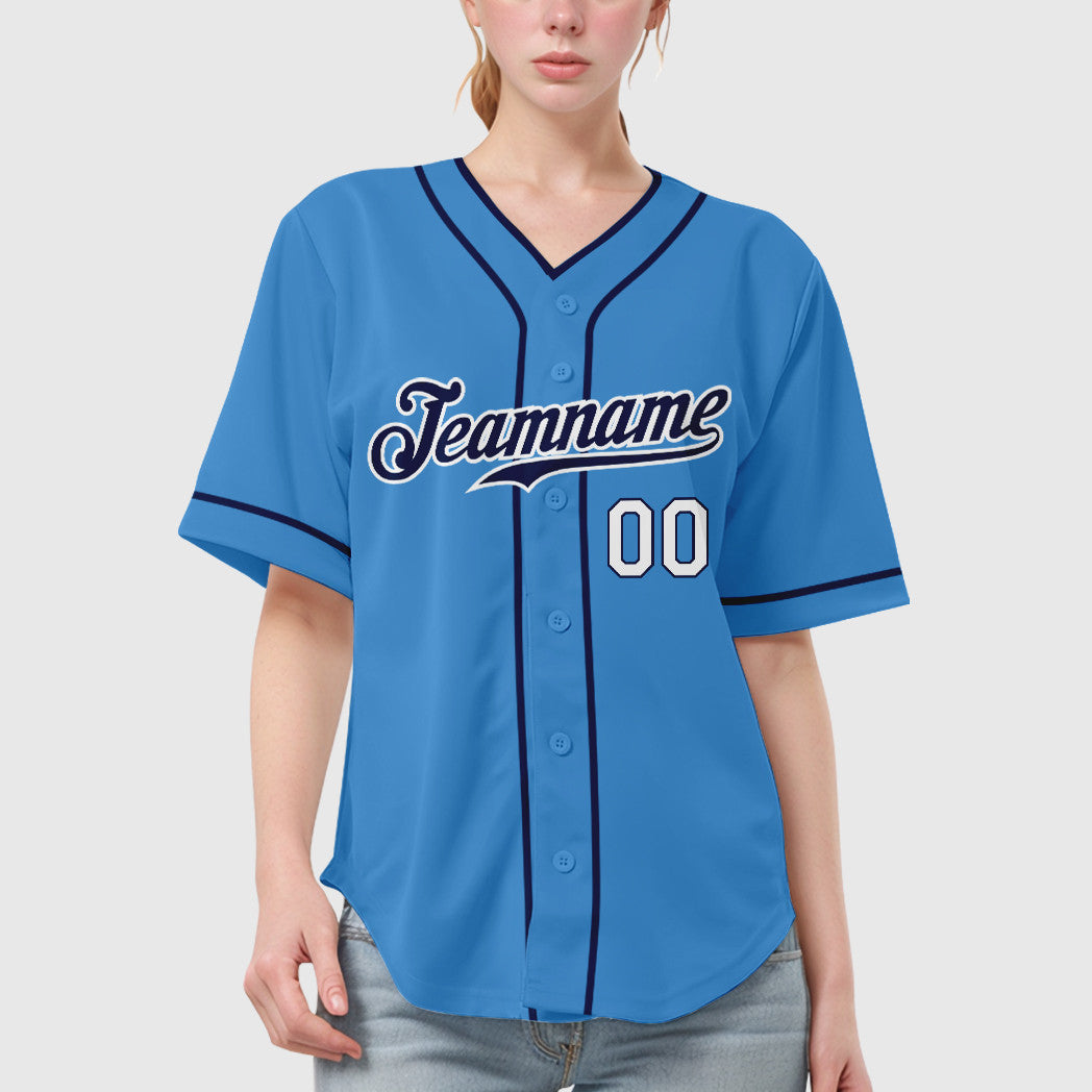 Custom Powder Blue White Navy-White Piping Baseball Jersey