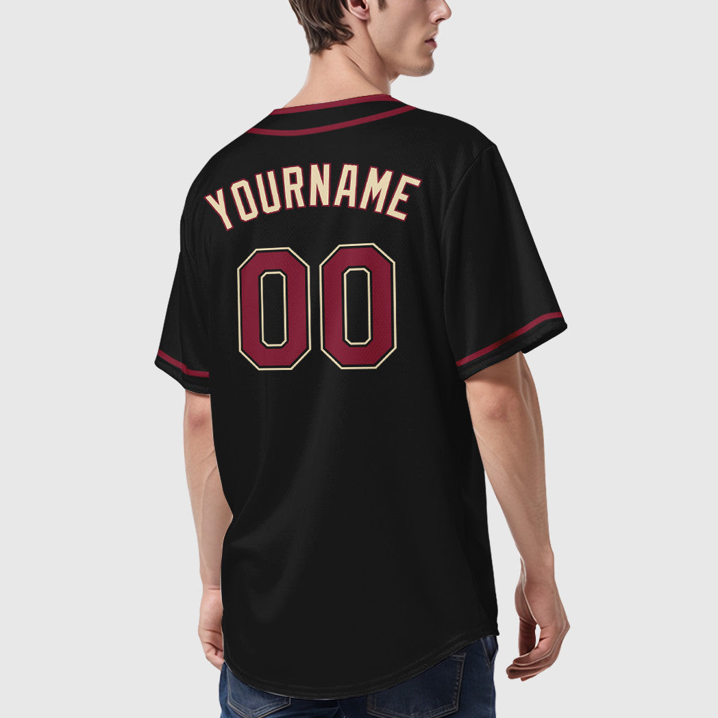 Custom Black Cream Crimson-Cream Piping Baseball Jersey