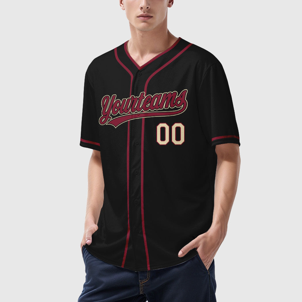 Custom Black Cream Crimson-Cream Piping Baseball Jersey
