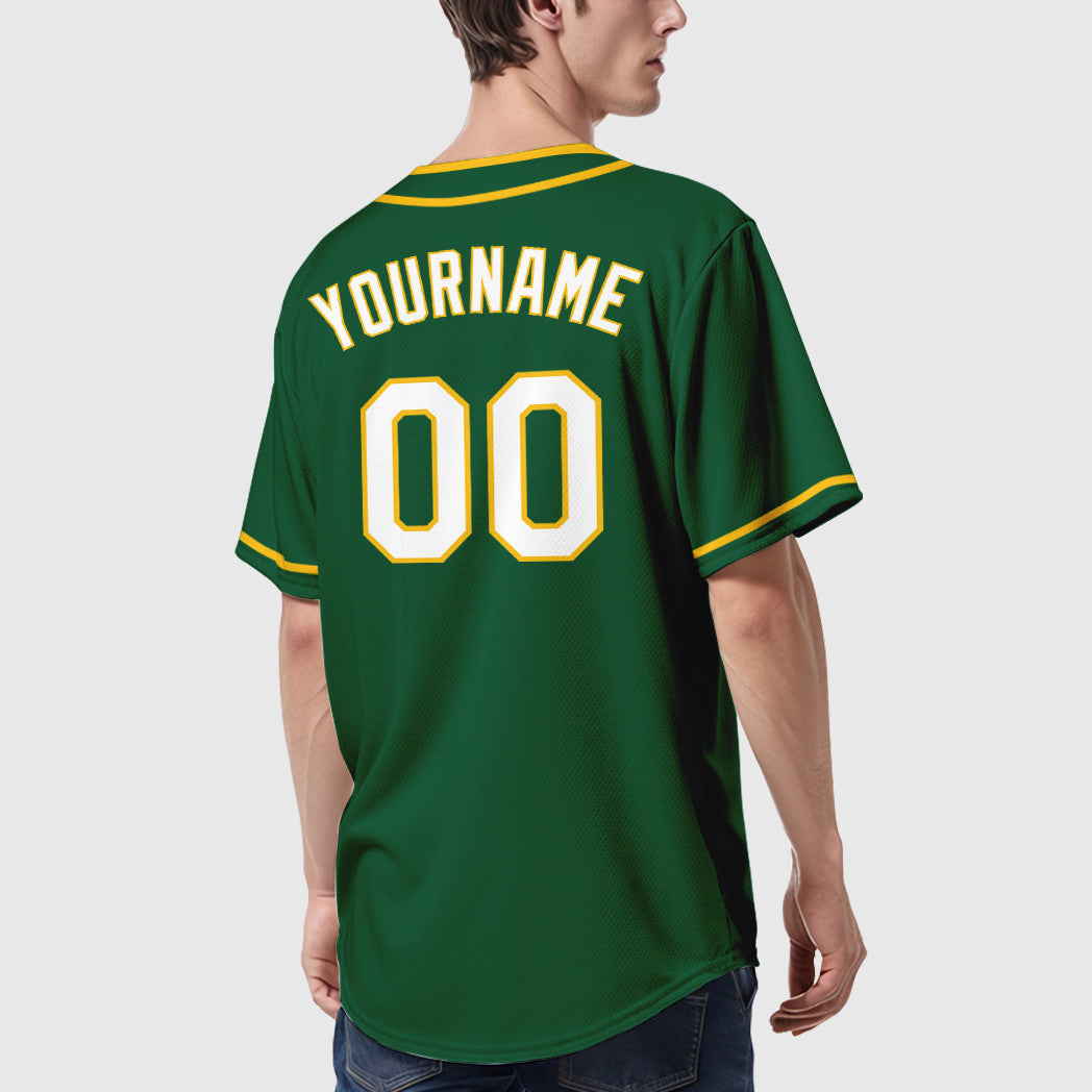 Custom Green White White-Gold Piping Baseball Jersey
