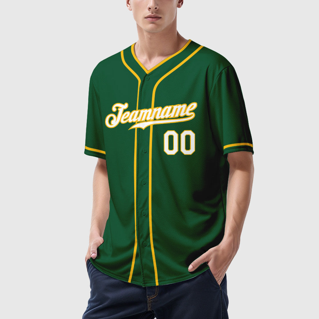 Custom Green White White-Gold Piping Baseball Jersey