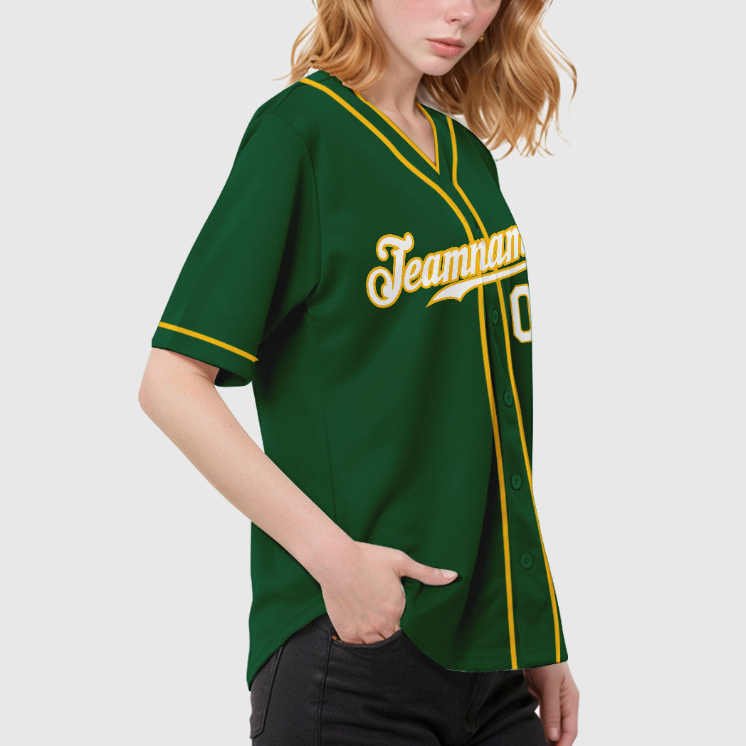 Custom Green White White-Gold Piping Baseball Jersey